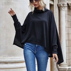 black high neck Raglan Sleeve High Lo top - BLACK